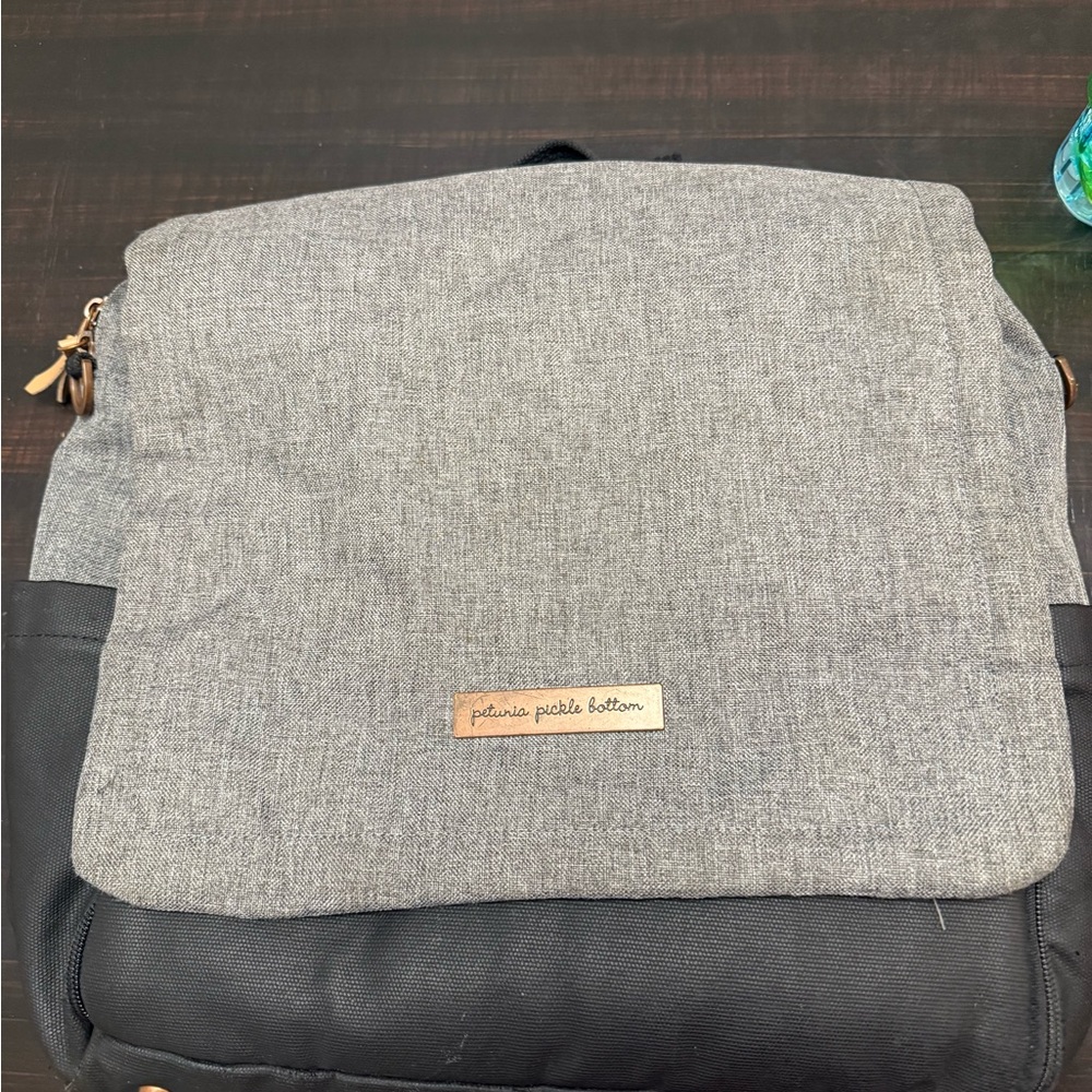 Petunia Pickle Bottom Charcoal and Black diaper bag Boxy Backpack